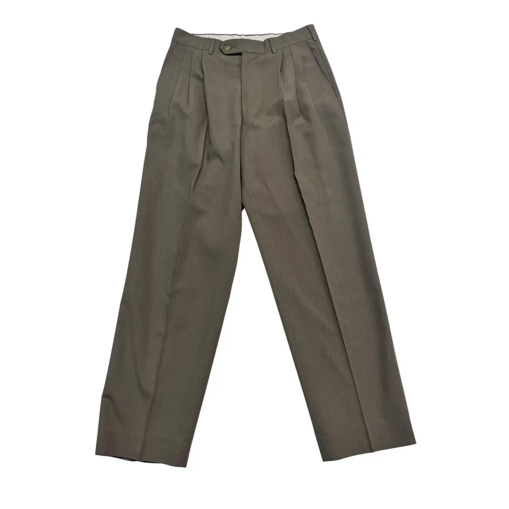 vtg 90s John Henry 30x29 Tan Dress Pants Trousers Wool Blend Pleated Straight